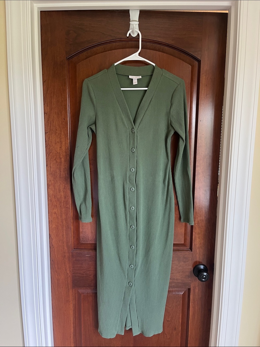 Ingrid and Isabel Button-Front Long Sleeve Green Maternity Dress